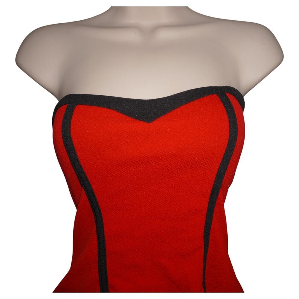 Y2K Red Strapless Corset Peplum Top High Low Hem Burlesque Coquette M - Picture 6 of 14